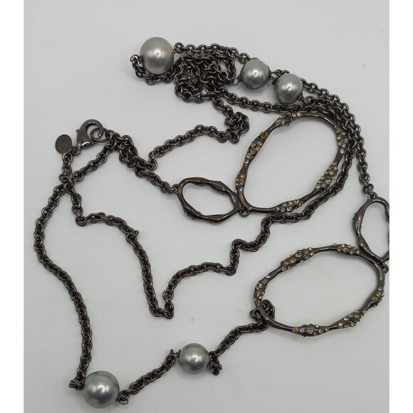 Alexis Bittar Jeweled Oval Links,  Faux Pearls Necklace  43" Long - Picture 3 of 9